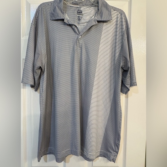 Cutter & Buck Dry Tec Striped Golf Polo Shirt - Blue and White - Picture 1 of 5